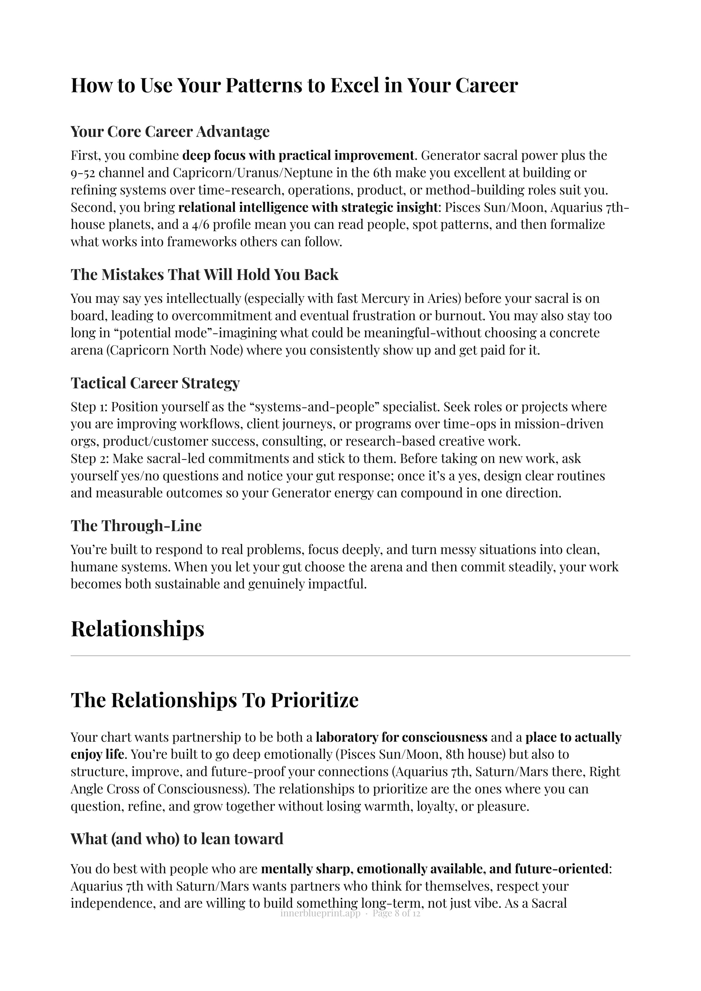 Career advantage section
